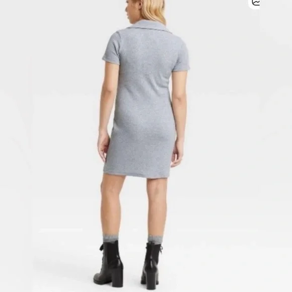 HELLO KITTY by Sanrio Polo Johnny Collar Stretch Rib Knit Grey Short SL Dress XL - Picture 5 of 16